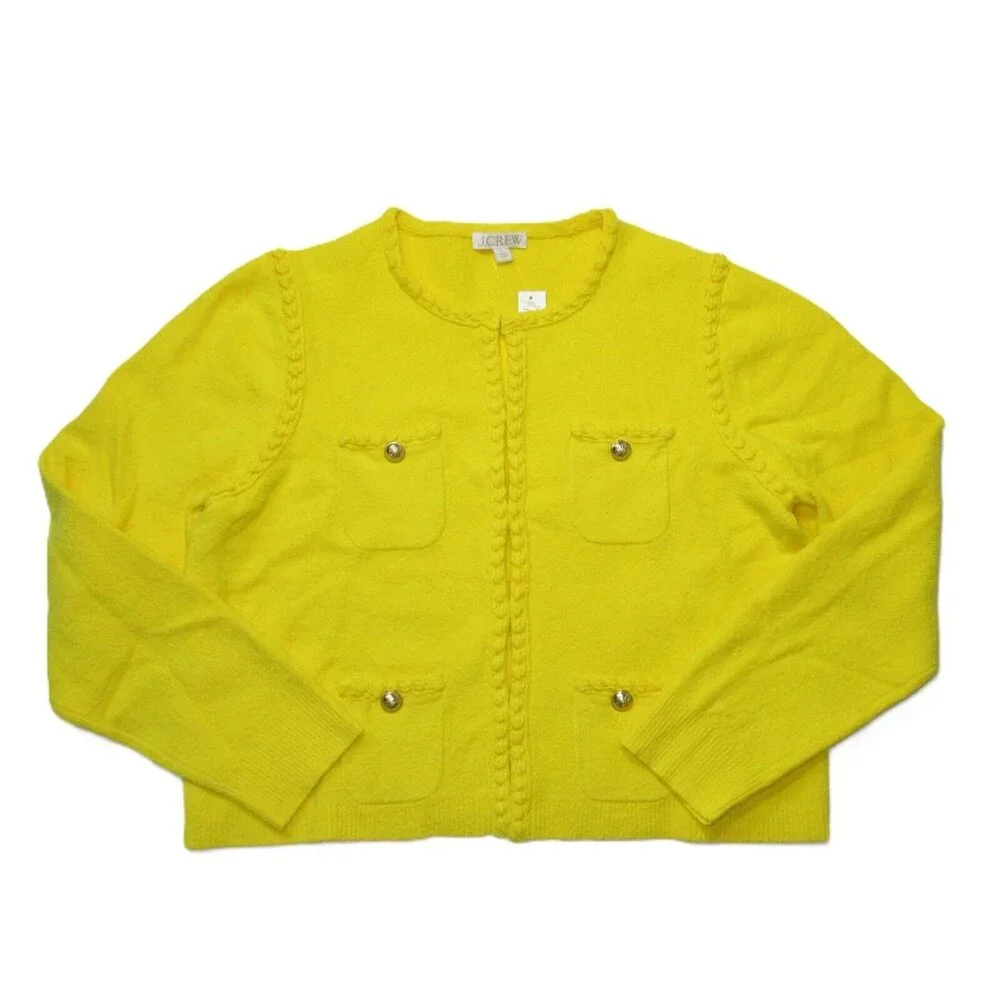 NWT J.Crew Odette Sweater Lady Jacket in Yellow Cotton-blend Boucle Cardigan XL